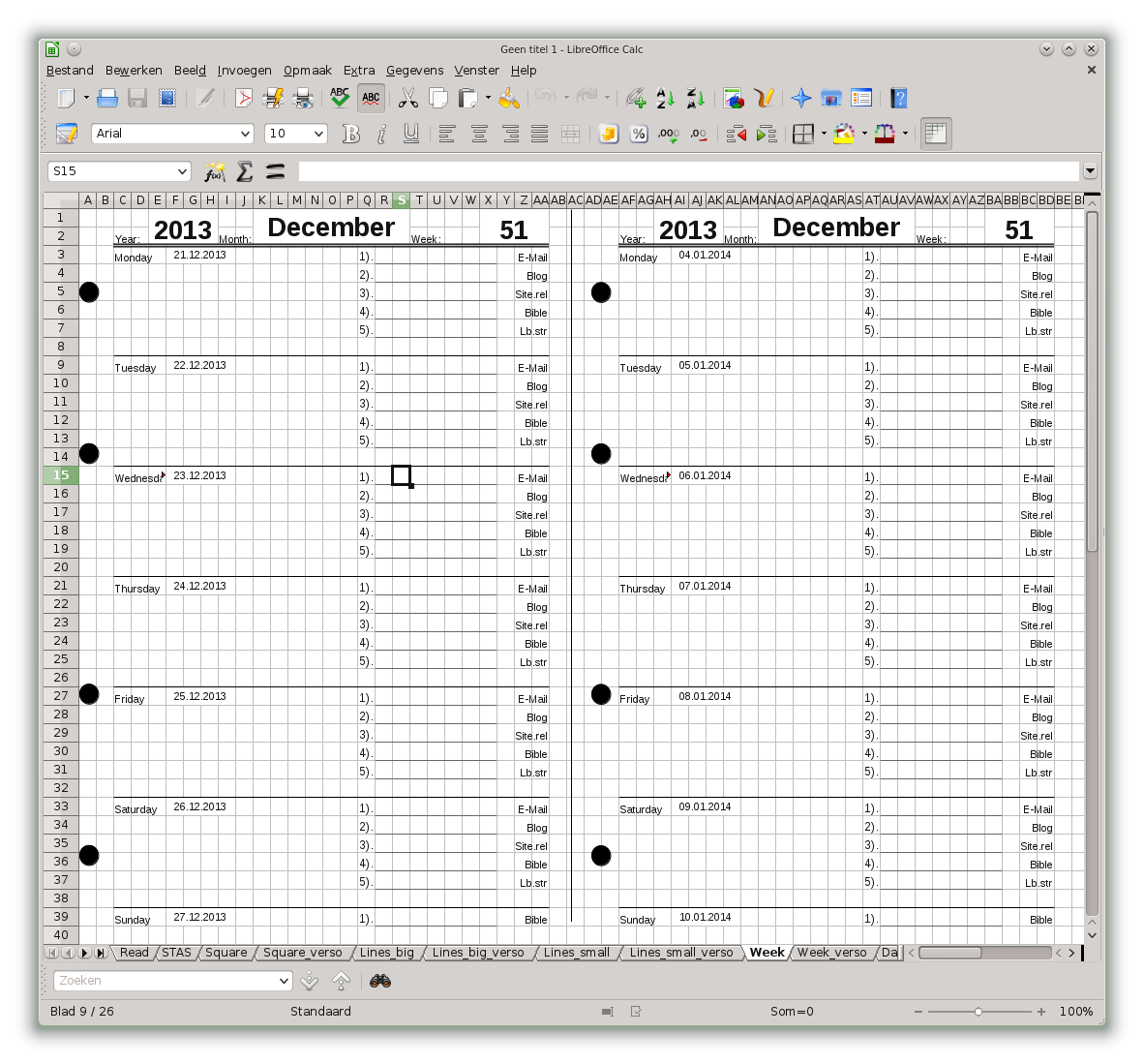 LibreOffice agenda sjabloon