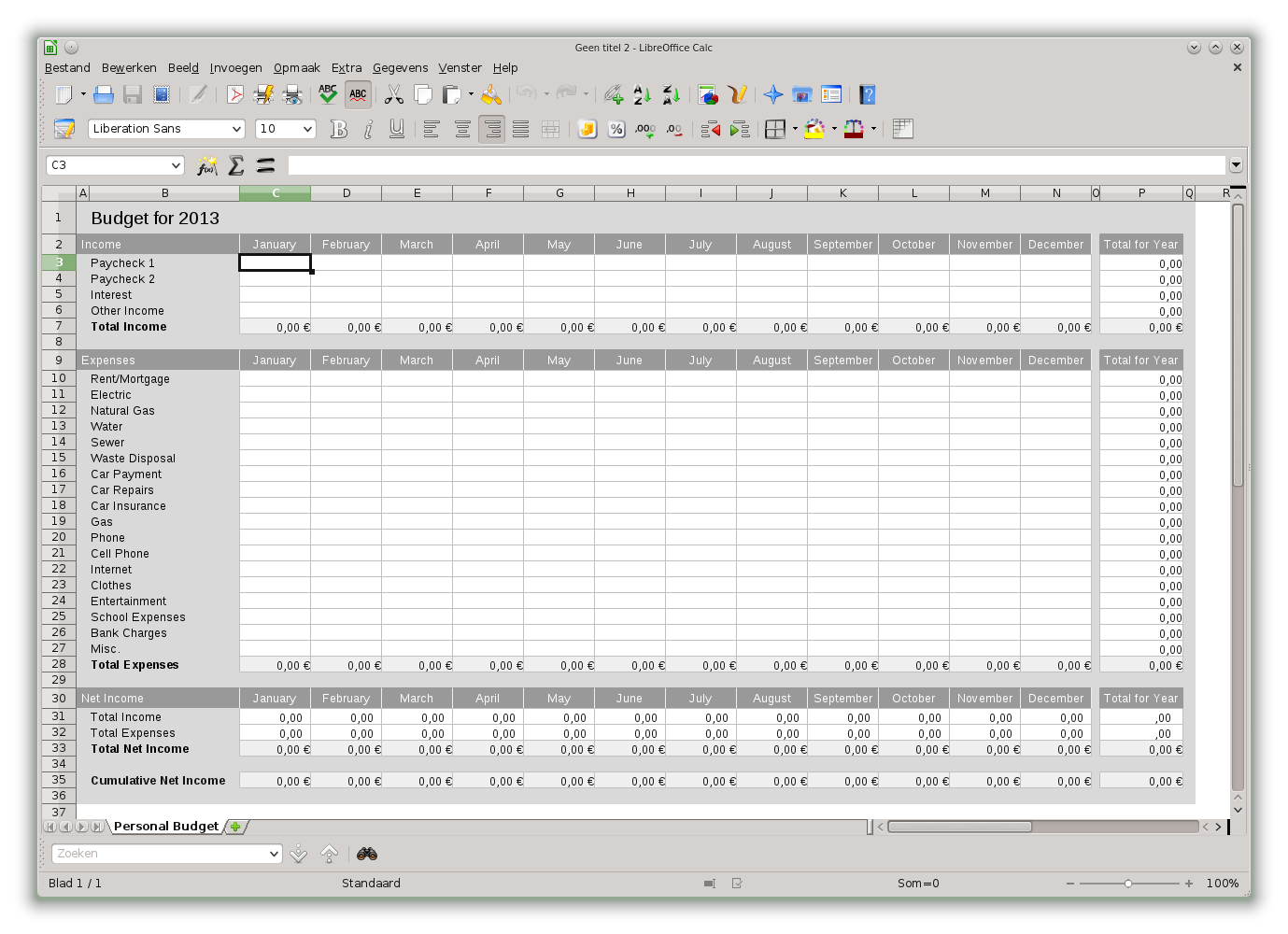 LibreOffice huishoudbudget sjabloon