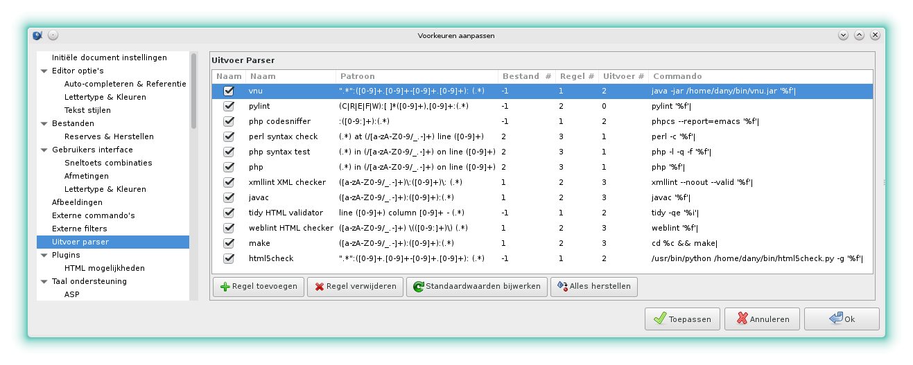 Nu HTML Checker in Bluefish