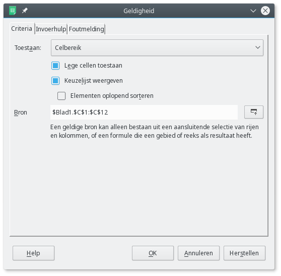 LibreOffice Calc Geldigheid