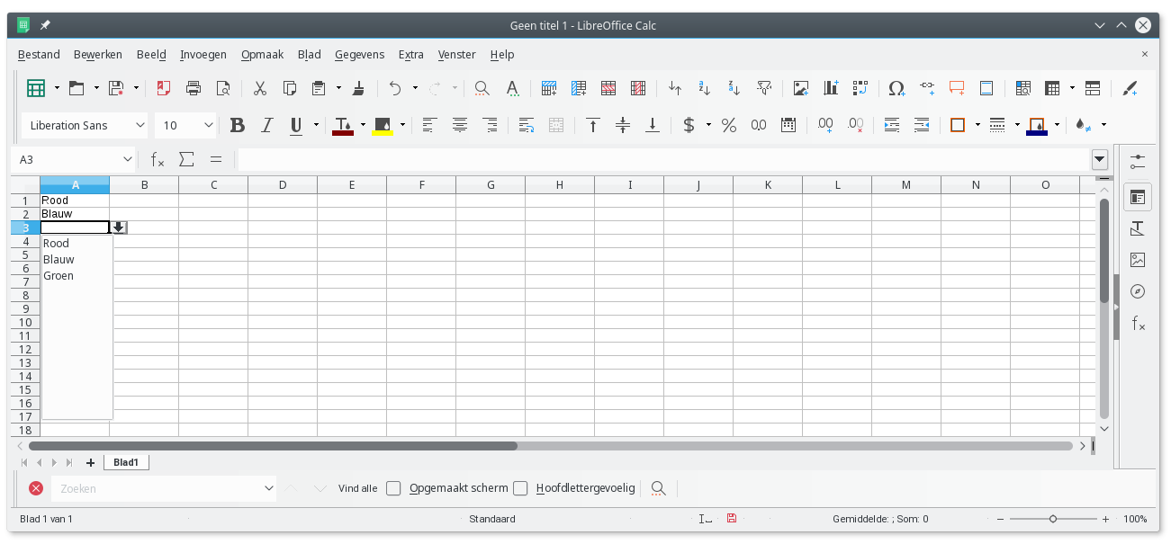 LibreOffice Calc Keuzelijst