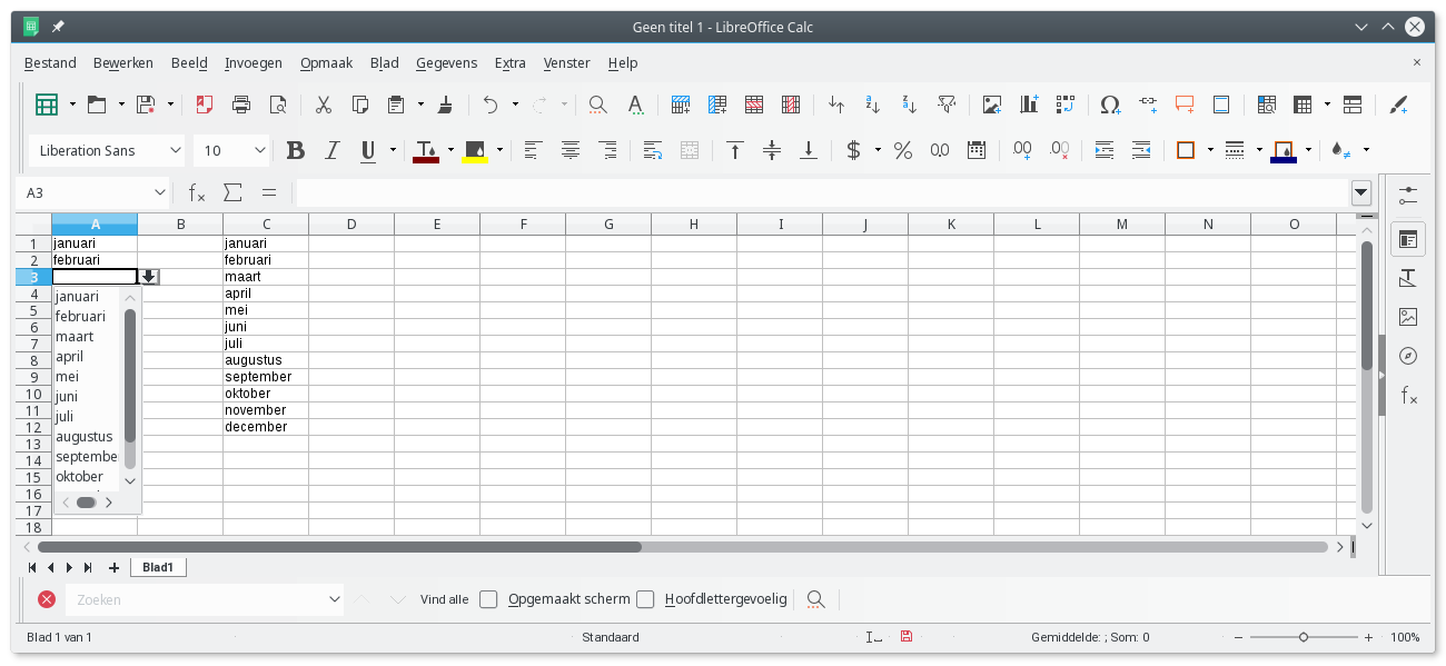 LibreOffice Calc Keuzelijst