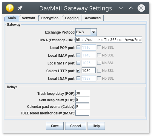 DavMail Settings