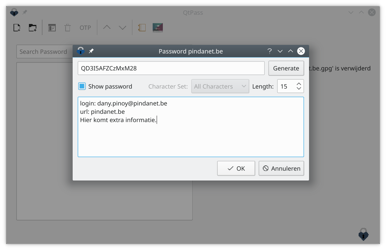 QtPass wachtwoord toevoegen