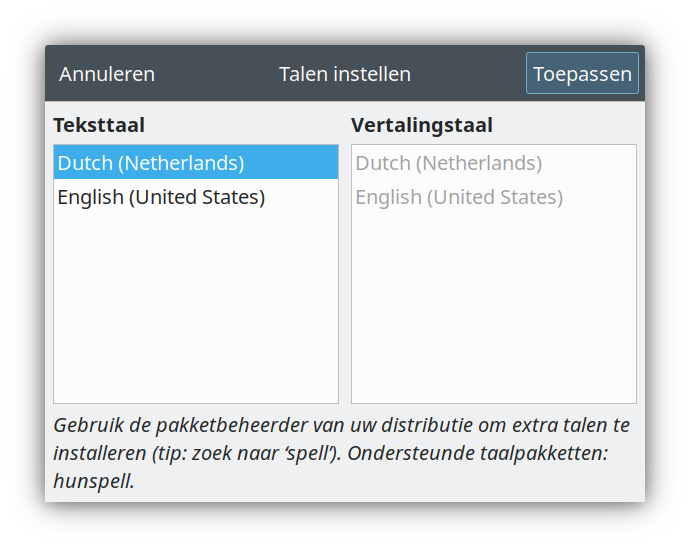 GNOME Subtitles talen
