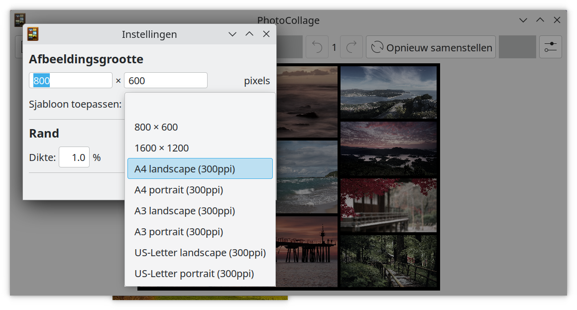 PhotoCollage instellingen