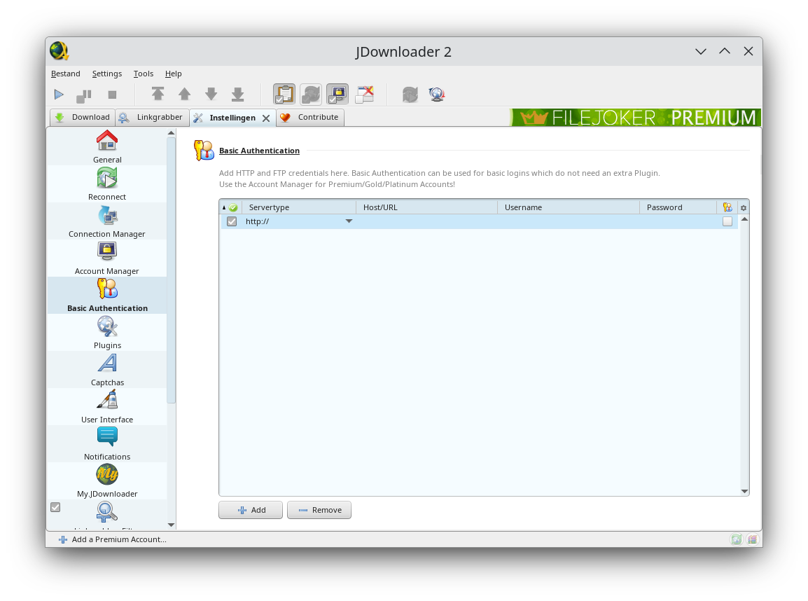 JDownloader Basic Authentification