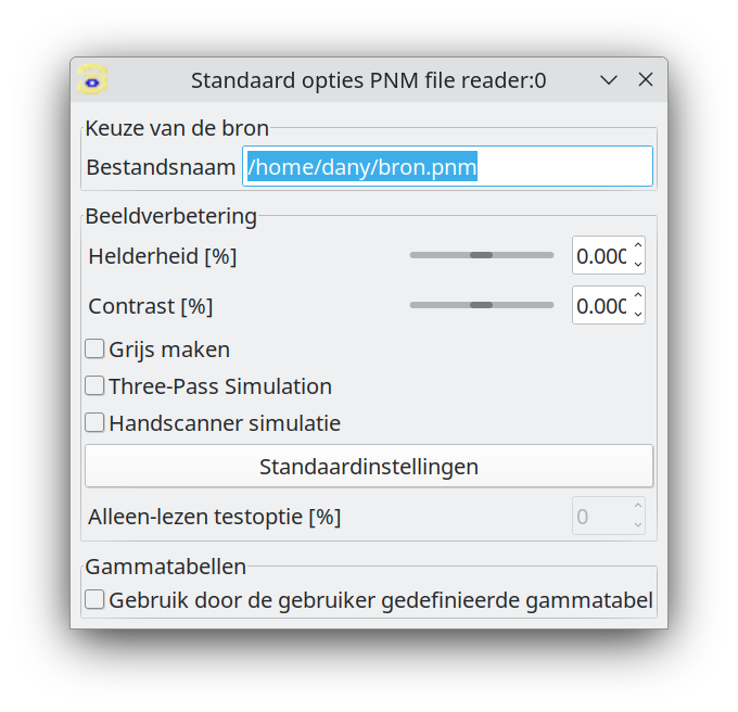 XSane Standaard opties