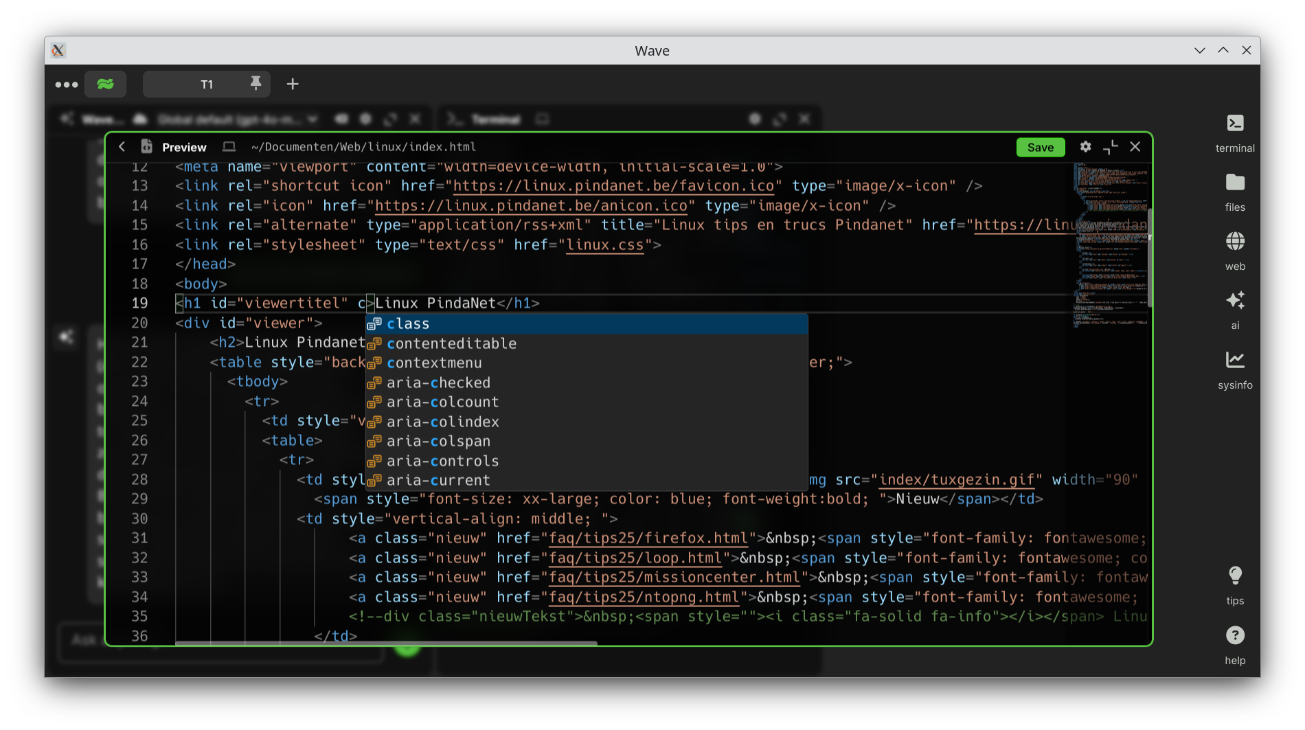 Wave Terminal editor